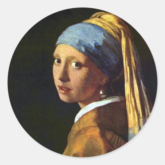 Vermeer: The Girl with Pearl Earring art sticker ラウンドシール (正面)