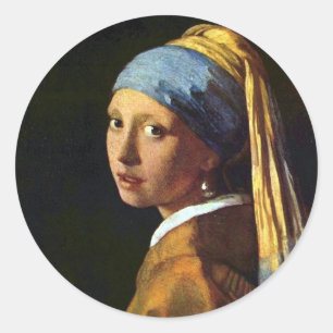 Vermeer: The Girl with Pearl Earring art sticker ラウンドシール