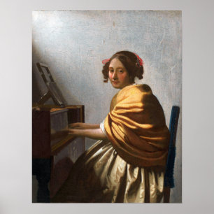 Vermeer - Virginalsに座っている若い女性 ポスター