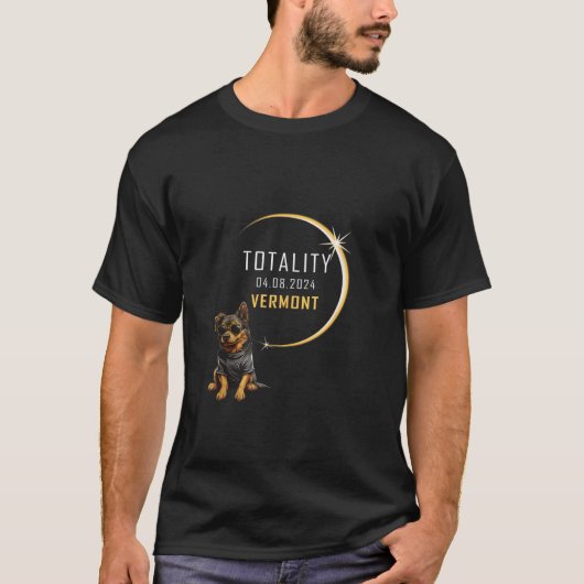 VERMONTトータル太陽のEclipse 2024おもしろい犬グラス Tシャツ (正面)