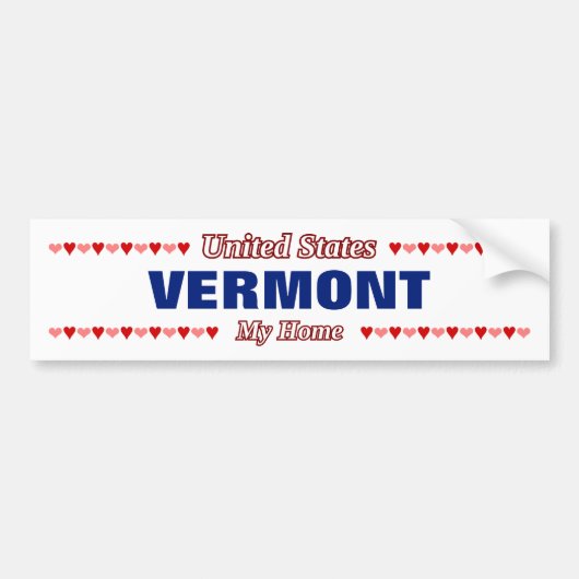 VERMONT – マイホーム – 統一された州;ハート バンパーステッカー (正面)