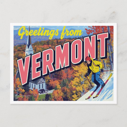 Vermont Fall Foliage Skiing Church ポストカード (正面)