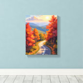 Vermont Fall Foliage Watercolor Landscape キャンバスプリント (インサイチュ (ウッドフロア))