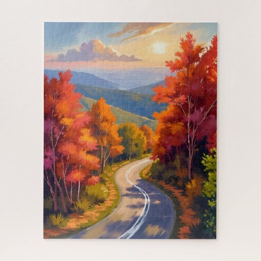 Vermont Fall Foliage Watercolor Landscape ジグソーパズル (縦)