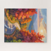 Vermont Fall Foliage Watercolor Landscape ジグソーパズル (横)