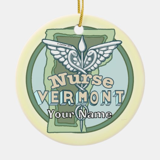 Vermont Nurse Caduceus セラミックオーナメント (正面)