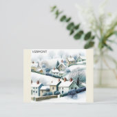 Vermont Snowy Winter Village Travel Illustration ポストカード (スタンド正面)
