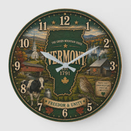 Vermont State Green Mountain Rustic Cabin Farmhous ラージ壁時計