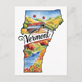 Vermont USA State Shaped Vintage Watercolor ポストカード