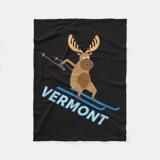 Vermont _ Vt Skiing Moose Winter Shirt フリースブランケット (正面)