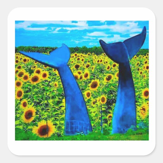 Vermont Whale Tails with Sunflowers Sticker スクエアシール (正面)