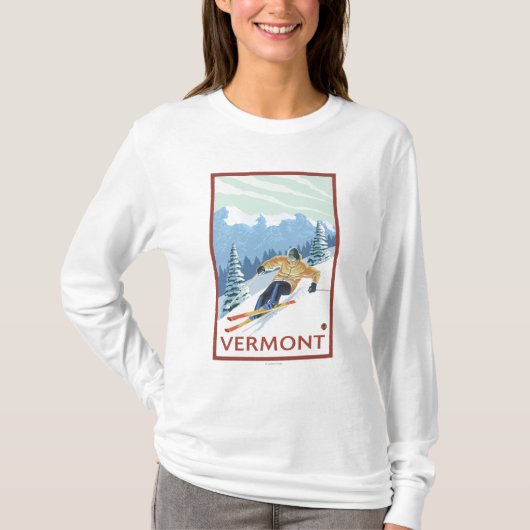 VermontDownhillのスキーヤー場面 Tシャツ (正面)