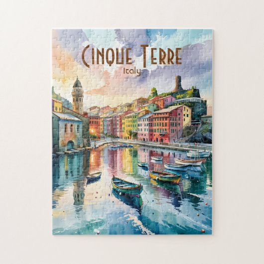 Vernazza Cinque Terre Italy Watercolor Custom ジグソーパズル (縦)