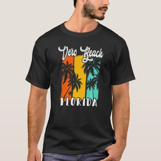 Vero Beach Palm Trees Beach Florida Retro Vacation Tシャツ (正面)