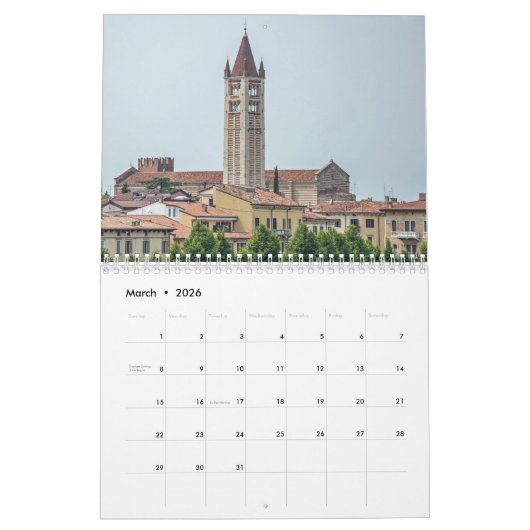 Verona 2026 calendar カレンダー (3月 2026)