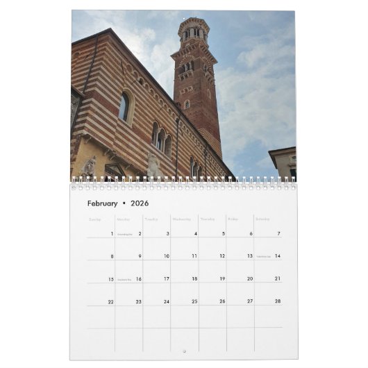 Verona 2026 calendar カレンダー (2月 2026)
