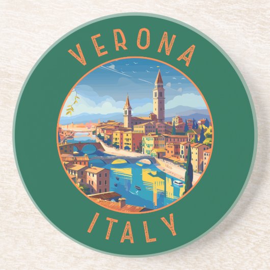 Verona Italy Retro Distressed Circle コースター (正面)