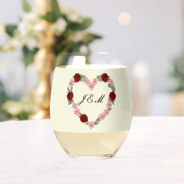Verre à vin crème orné de cœurs roses et rouges ステムなしワイングラス