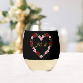 Verre à vin noir orné de cœurs roses et rouges ステムなしワイングラス