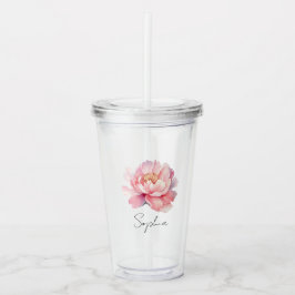 Verre personnalisé Pivoine aquarelle rose prénom アクリルタンブラー