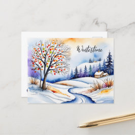 Verschneite Landschaft - Haus am Waldrand | ポストカード