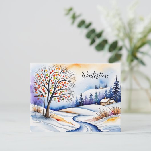 Verschneite Landschaft - Haus am Waldrand | ポストカード (スタンド正面)