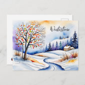 Verschneite Landschaft - Haus am Waldrand | ポストカード (正面/裏面)