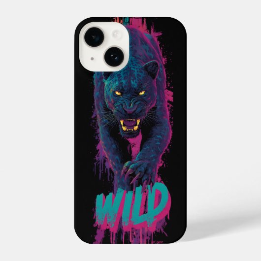 Vertical, Aggressive Black Panther Illustration iPhoneケース (裏面)