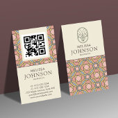 Vertical Art Nouveau Stained Glass QR Business Car 名刺