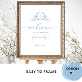 Vertical Blue Monogramの結婚Welcome Sign ポスター
