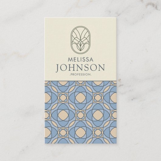 Vertical Blue Zen Pattern QR Code Business Card 名刺 (正面)