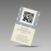 Vertical Blue Zen Pattern QR Code Business Card 名刺