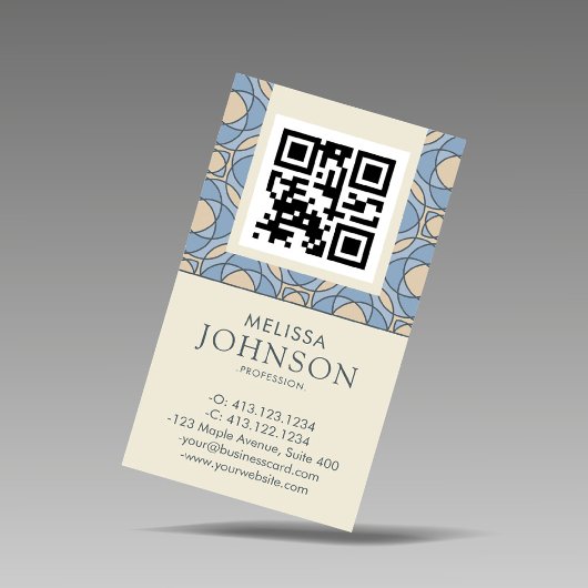 Vertical Blue Zen Pattern QR Code Business Card 名刺