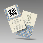 Vertical Blue Zen Pattern QR Code Business Card 名刺