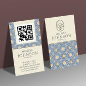 Vertical Blue Zen Pattern QR Code Business Card 名刺