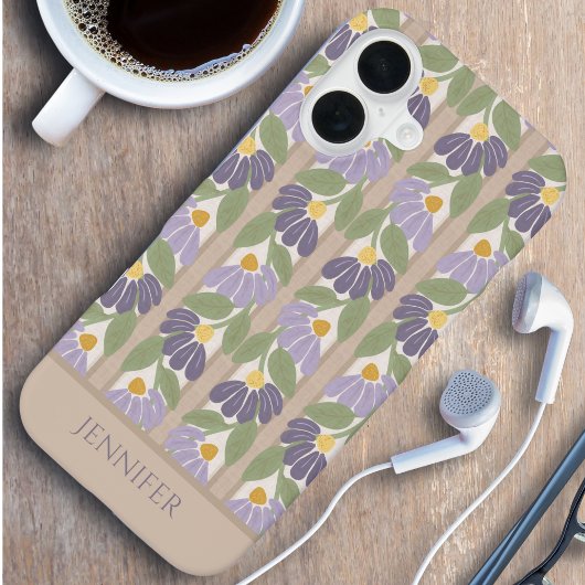 Vertical Floral Personalized Name Phone Case iPhone 16ケース