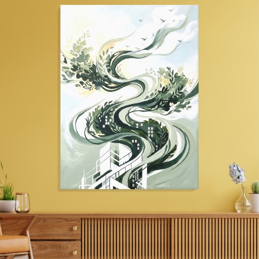 Vertical Forest Abstract Art | グリーン建築 キャンバスプリント (インサイチュ (リビング))