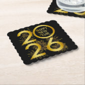 Vertical Gold 2026 New Year Design with Fireworks ペーパーコースター (アングル)