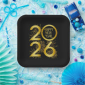 Vertical Gold 2026 New Year Design with Fireworks ペーパープレート (パーティー)