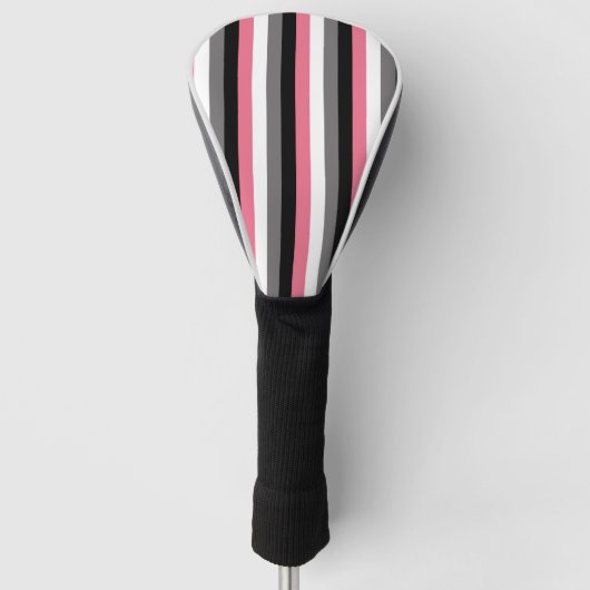 Vertical Lines Pink White Grey Black Stripes ゴルフヘッドカバー (正面)