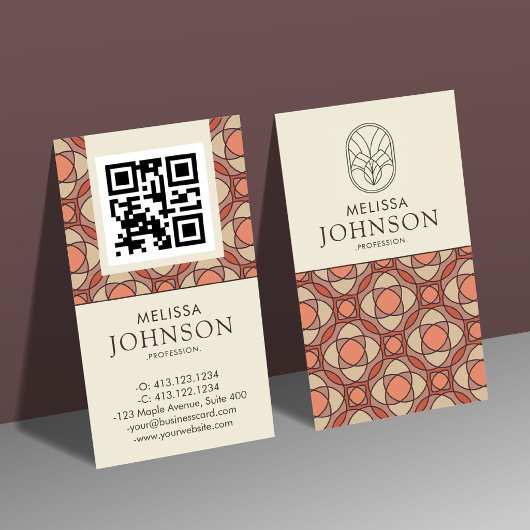 Vertical Mid-Century Modern Geometric QR 名刺