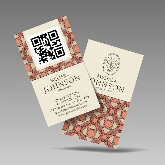 Vertical Mid-Century Modern Geometric QR 名刺