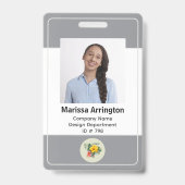 Vertical Neutral Gray Photo Name Tag バッジ (正面)