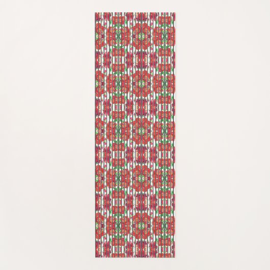 Vertical patterned fabric showcasing red flowers ヨガマット (正面)