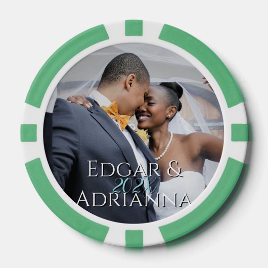 Vertical Photo- Year - Script Custom Name Wedding  ポーカーチップ (正面)