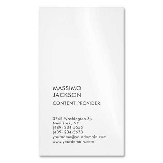 Vertical Plain Simple Black White Minimalist  マグネット名刺 (正面縦)
