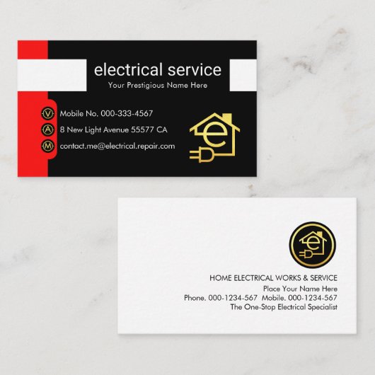 Vertical Red Electricity Symbol Buttons 名刺 (正面/裏面)