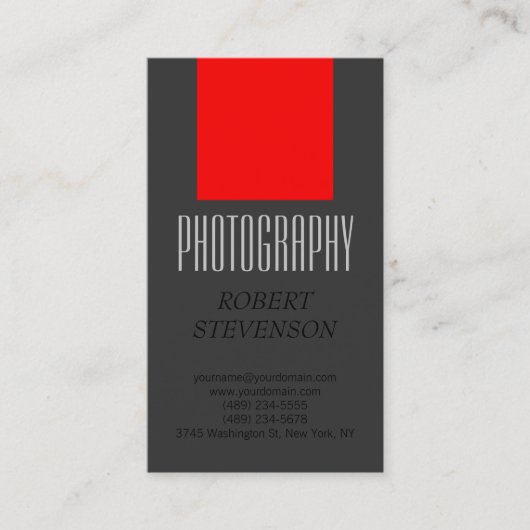 Vertical Red Gray Photography Artist Business Card 名刺 (正面)