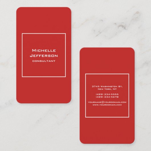 Vertical Red Modern Stylish Trendy Minimalist 名刺 (正面/裏面)