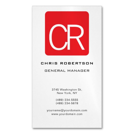 Vertical Red Stripe White Professional Plain マグネット名刺 (正面縦)